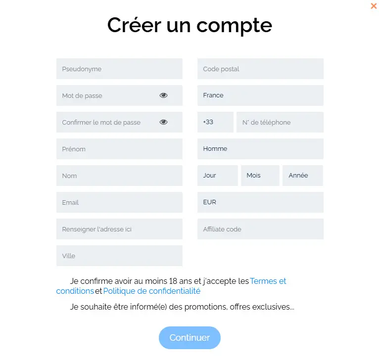 Processus d'inscription NORTH CASINO